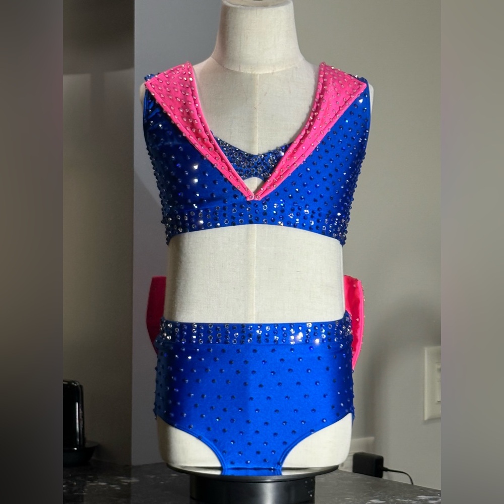 Blue & Pink Rhinestone Jazz Dance Costume | Child Small (see size chart please)